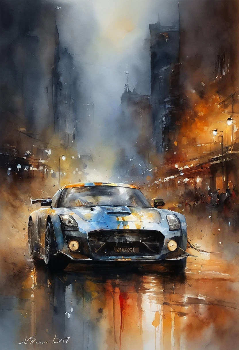 GTR racing cars drive around the city circuit at night,Breath of blood and speed。"