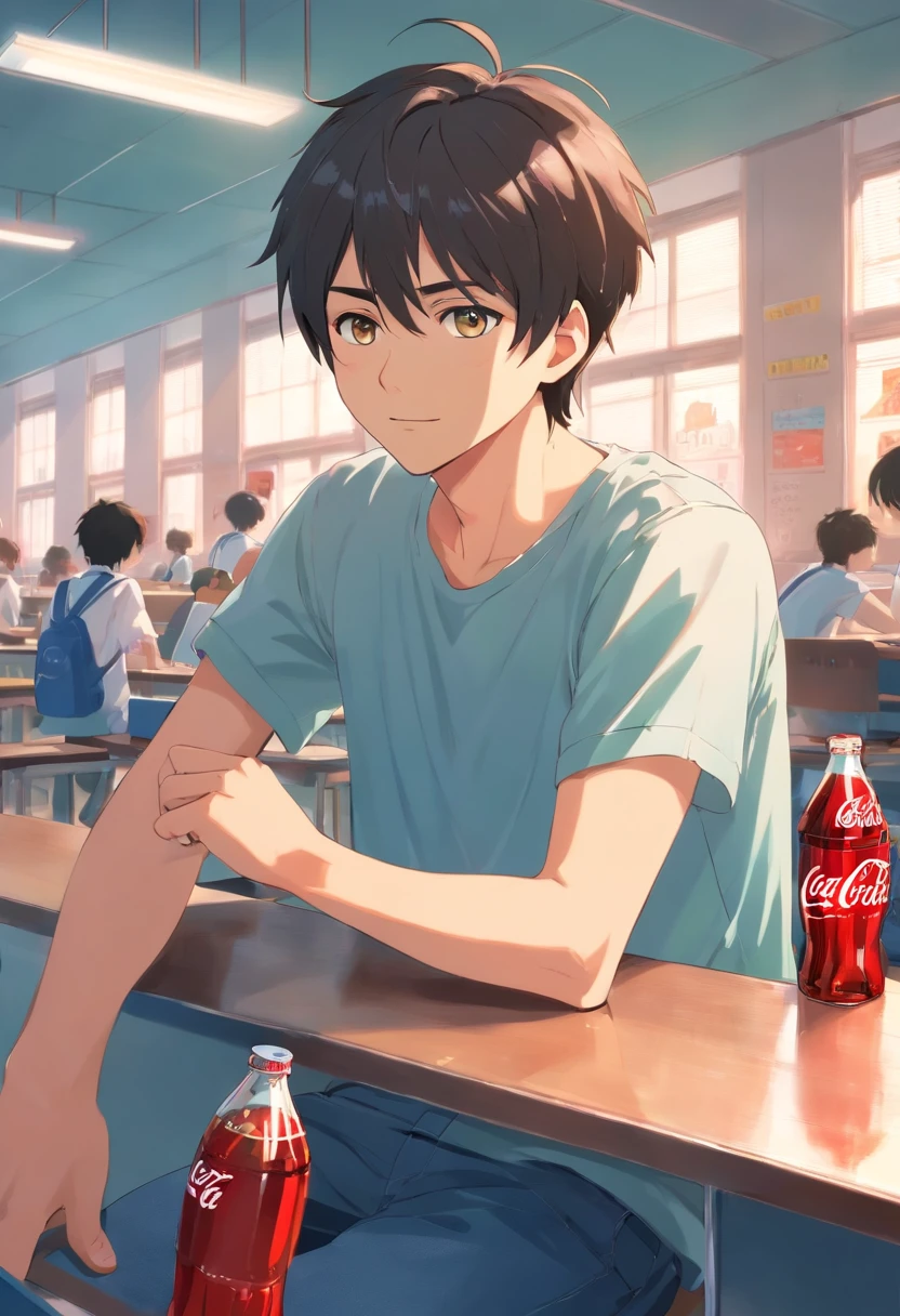 a guy wearing coke in the school