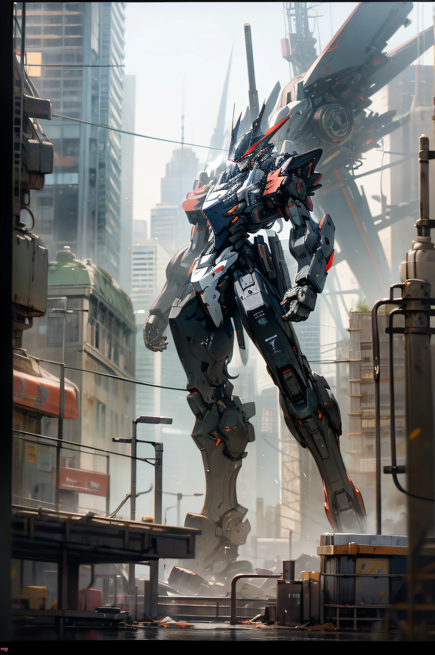 mecha, 4legs, gunmetal, high tech, patlabor, city, absurdres, high res, ultrasharp, 8k, masterpiece