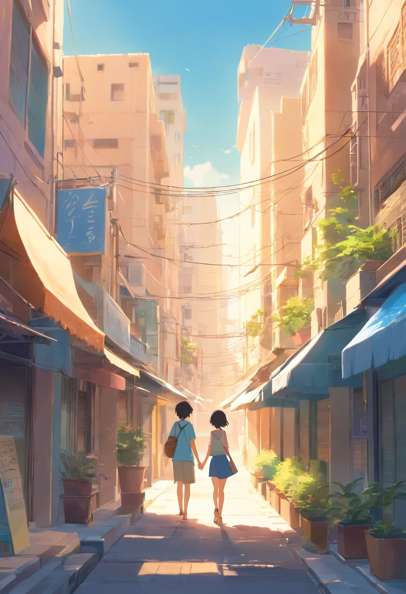 Cities in the Middle East。summer afternoon。Clear。Strong sunshine。