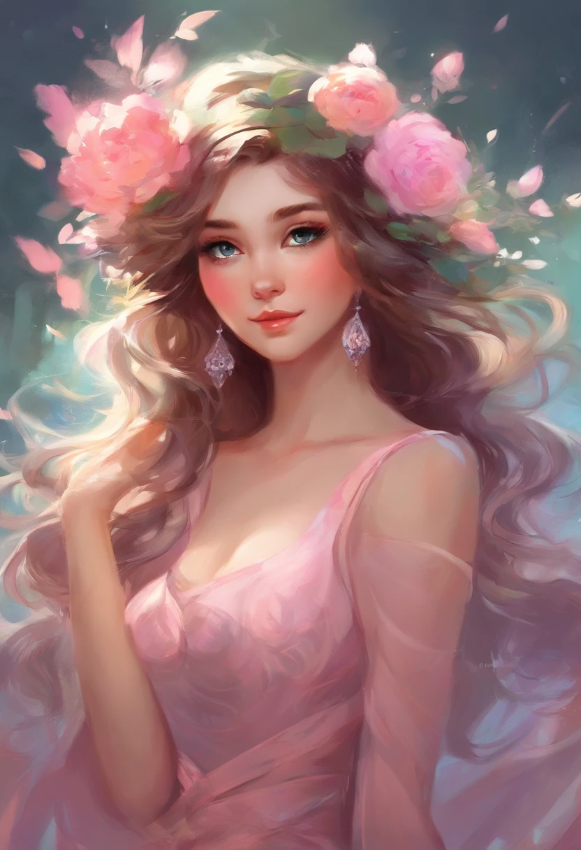 "In this digital artwork, we see a stunning 25-year-old Caucasian woman wearing a lovely pink striped dress. She radiates elegance with her incredibly pretty eyes and wavy brown hair, styled adorablely in a kawaii style. anime on the internet, she gracefully displays her earrings. This digital masterpiece, created in the exquisite Guweiz style, depicts her in a Strapless Dress, radiating an understated, coy posture. The smooth, detailed digital painting, reminiscent of Bowater's art style, meticulously brings out the nuances of her dress and her captivating facial features. Paying homage to Artgerm's high-detail technique, this artwork is a stunning full-length 8k portrait of a timeless beauty."