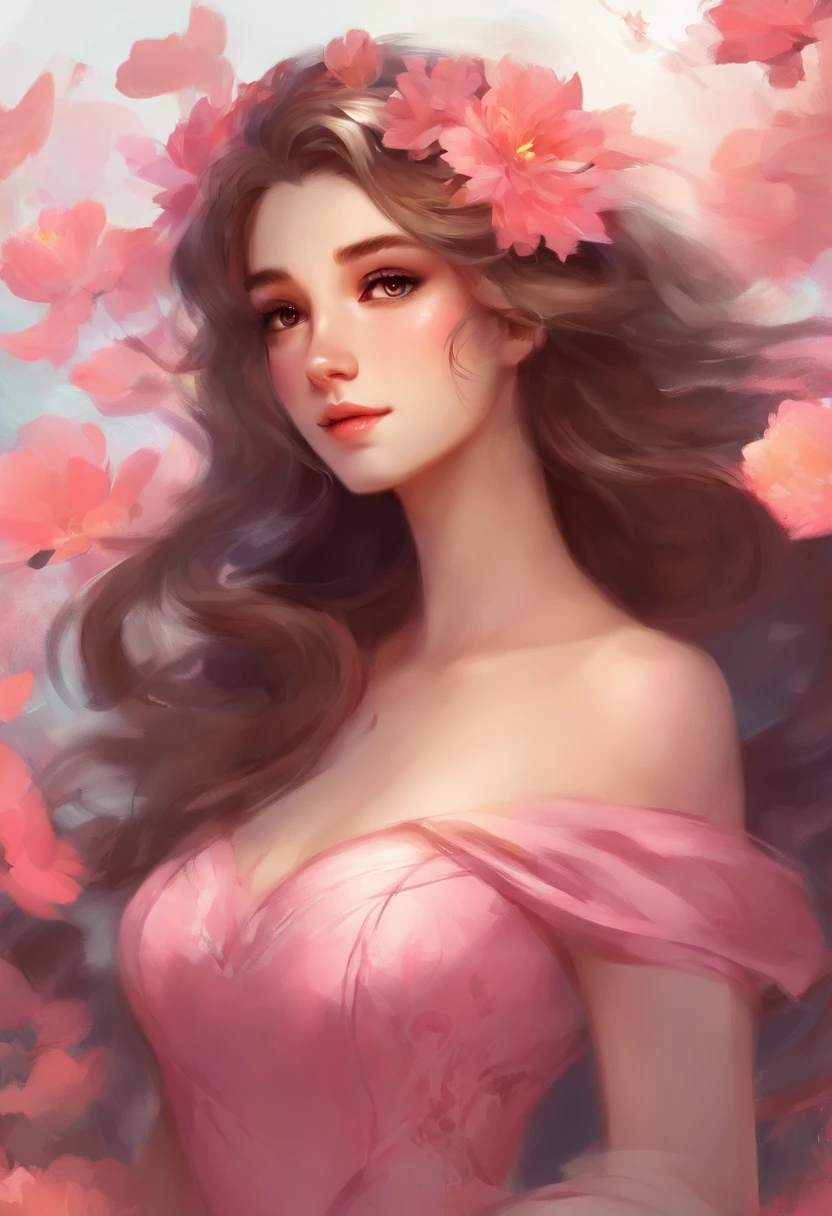 "In this digital artwork, we see a stunning 25-year-old Caucasian woman wearing a lovely pink striped dress. She radiates elegance with her incredibly pretty eyes and wavy brown hair, styled adorablely in a kawaii style. anime on the internet, she gracefully displays her earrings. This digital masterpiece, created in the exquisite Guweiz style, depicts her in a Strapless Dress, radiating an understated, coy posture. The smooth, detailed digital painting, reminiscent of Bowater's art style, meticulously brings out the nuances of her dress and her captivating facial features. Paying homage to Artgerm's high-detail technique, this artwork is a stunning full-length 8k portrait of a timeless beauty."