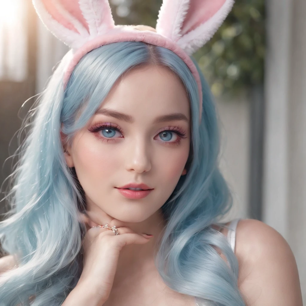 (Best quality:1.3),4K,8K,8K portrait,16 k,(masutepiece:1.2),1girl in,Solo,(Maximalism:1.5),opals,ultra - detailed,absurderes,(Very detailed beautiful face and eyes:1.3), (Beautiful hair in high detail:1.3),Delicate composition, (full bodyesbian:1.5),(full-length figure:1.5), Super cute girl,(Medium hair:1.4),Pink eyes,Light blue eyes,(Pink hair:1.2),(Light blue hair:1.4),(a playboy bunny:1.6),(Jewelry hair accessories:1.3), (jewelry eyes:1.3),(eyeslashes:1.2),(symbol in eyes:1.3),(A high resolution, Twinkle,glitters,Lens flare,light particules,Shining:1.3),(Cute:1.5)