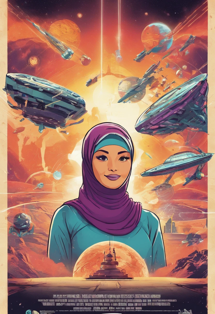 Design a hilarious movie poster featuring the three malay female in hijab as a main characters of our comedy film. Show them caught in a comical situation, with exaggerated facial expressions and props that reflect their distinct personalities. Add a touch of whimsy and fun to the poster to convey the lighthearted spirit of the movie