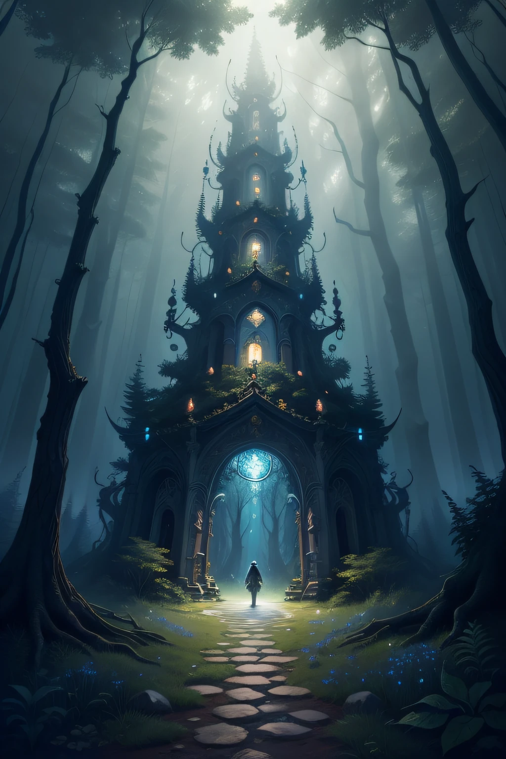 An illustration in a fantastical style depicting a mythical guide leading a lost soul through a magical forest. The phrase "show me the way" invokes a sense of wonder and enchantment.