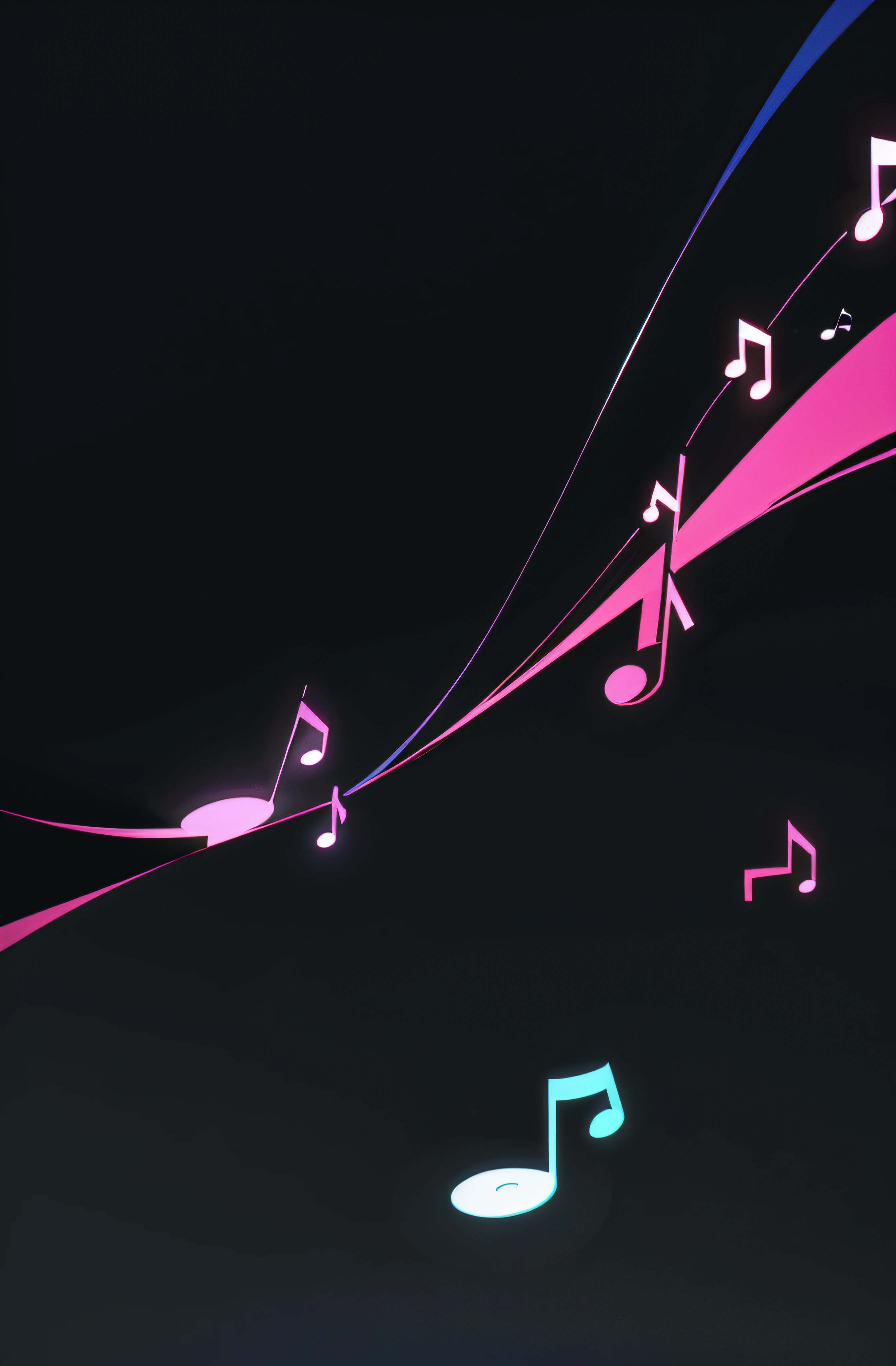 black background with a few musical notes and a treble, neon music notes, musical notes, music notes, music being played, music theme, phonk music background, music, graphic musicality, music in the air, artistic depiction, desaturated. minimalistic background. simple background