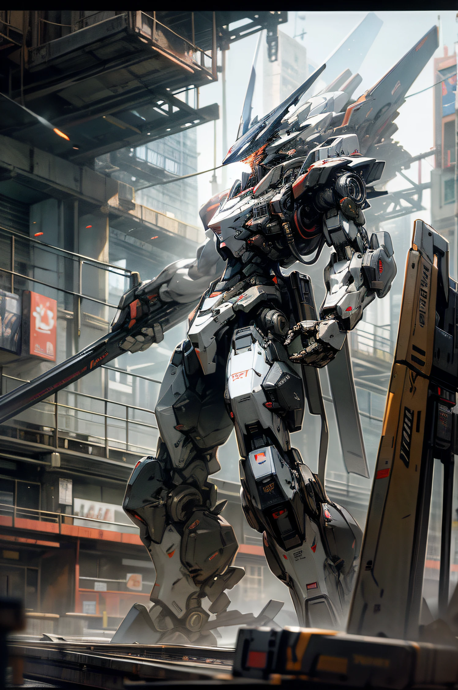mecha, centaur-like, weapons, high tech, patlabor, desert, fighting, shooting, monsters, absurdres, high res, ultrasharp, 8k, masterpiece