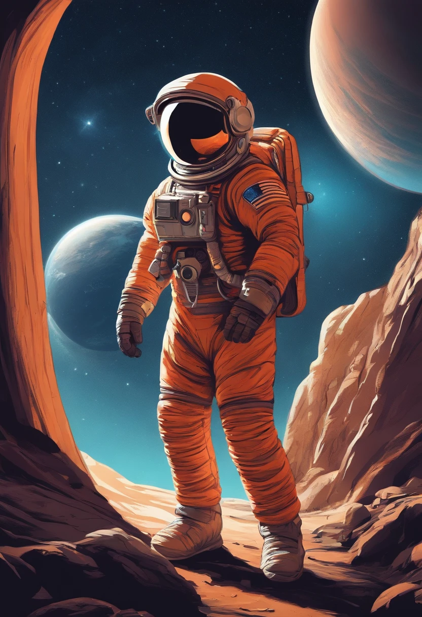 Cartoon astronaut on planet