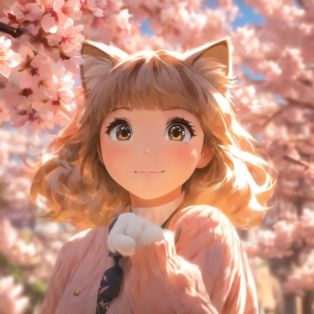 "(best quality, highres, ultra-detailed, realistic:1.37), detailed eyes and face, beautiful detailed lips, long eyelashes, 1girl, solo, school uniform, school clothes, paw pose, cat ears, cat-like hand pose, vibrant colors, soft lighting, anime-style, cute, whimsical, cherry blossom background"