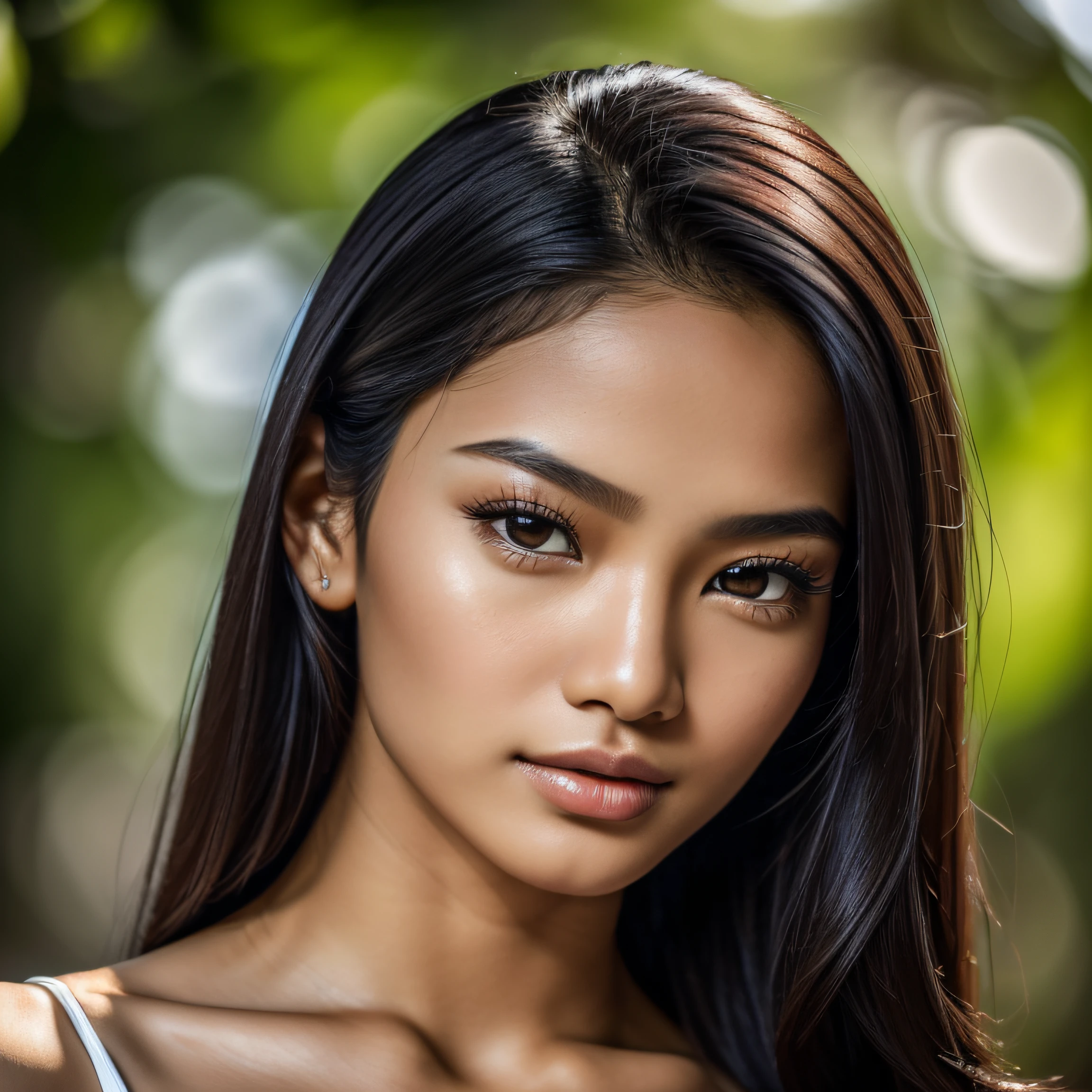 Masterpiece, (((extreme close-up to the face))), ((1 girl solo)), (one beautiful (Indonesian: 0.8)-(Spanish: 0.2) girl (looking at camera)), [Risyana Devita], 20 years old, breathtaking beauty, natural beauty, perfect face, (detailed facial features), beautiful brown eyes, detailed eyes, soft lips, (long raven-black hair: 1.5), (tall figure:1.5), (athletic body), (topless), ((small breasts: 0.5)), cleavage, ((small and beautiful hard nipple)), pearl skin, (skin pores:1.2), extremely detailed face and skin texture, (skin texture:1.1), beautiful long legs, standing pose, extremely detailed and realistic red clothes, sharp focus, soft lighting, 8k uhd, best quality, ultra high res, Prefessional Photography, RAW photo, (depth of field), dynamic composition, rich colors, lifelike texture,