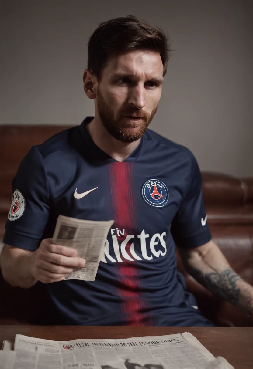 Lionel Messi, malade, vomiting on a newspaper evoking PSG, HD