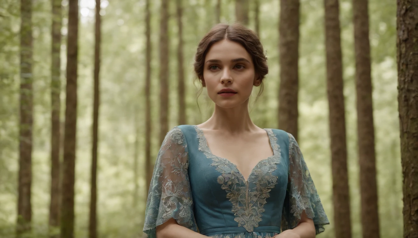 girl with, Dressed in a dress, Being in the forest