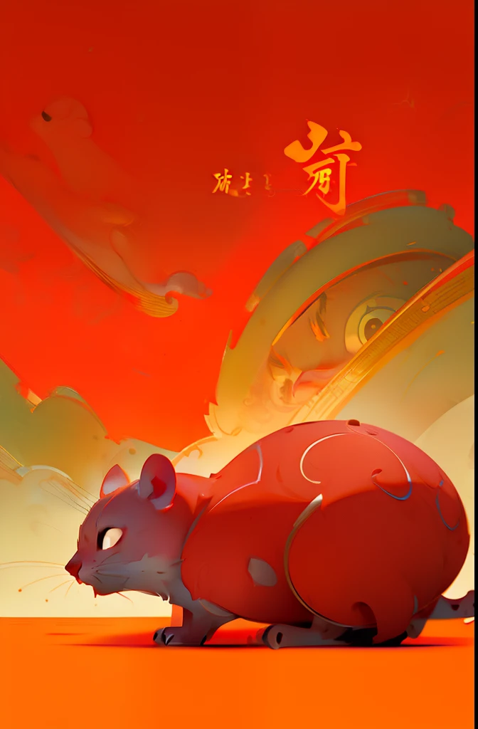 Chinese New Year Year Cartoon characters with rat characteristics are brightly colored Don't be dark Cartoon Cute Flat style Joy illustration Red lanterns on both sides and gold ingots warm colors