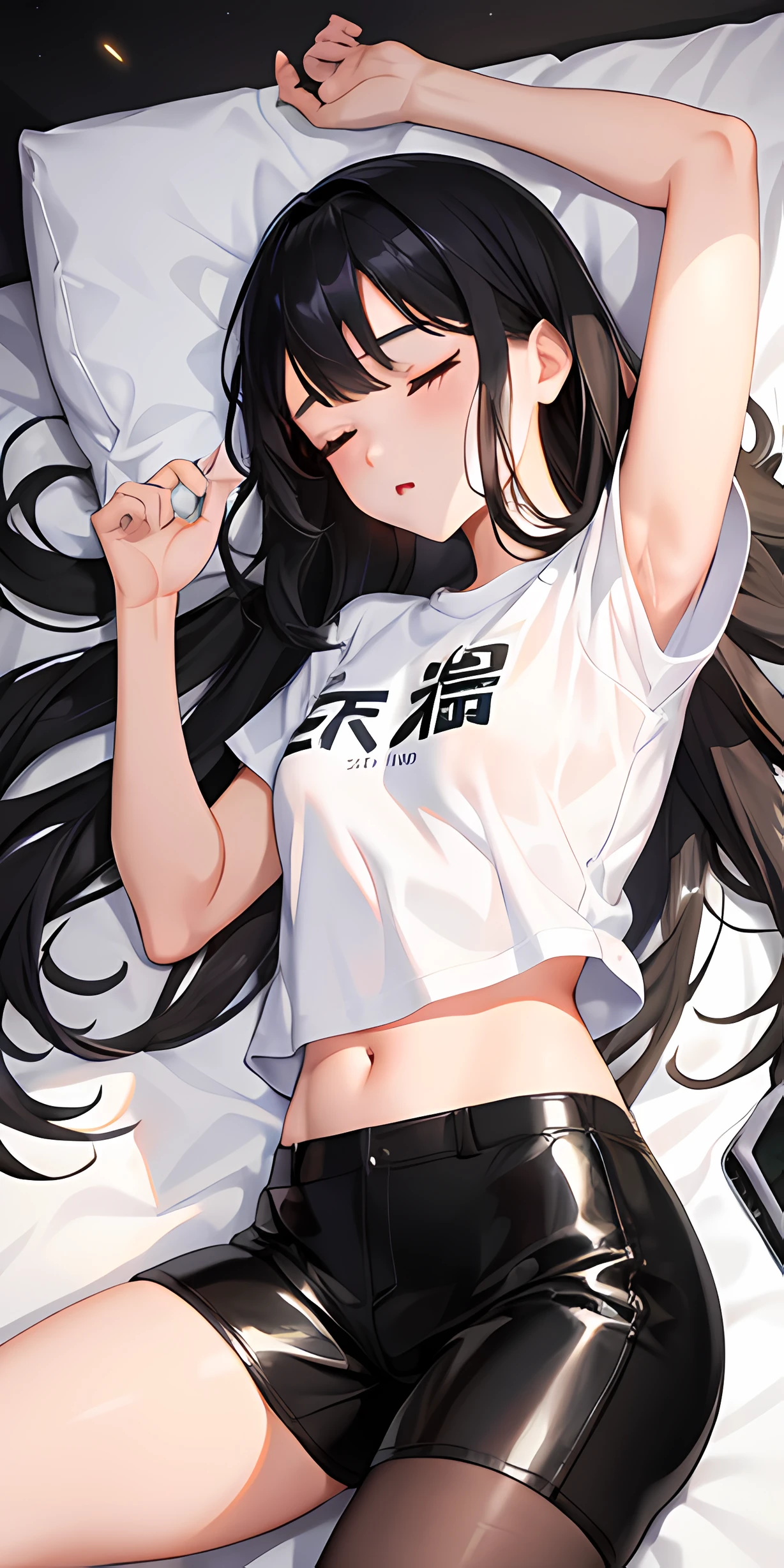 young girl, Long black hair, Brown eyes, tshirt, briefs, combat stance, anger, Masterpiece, hiquality