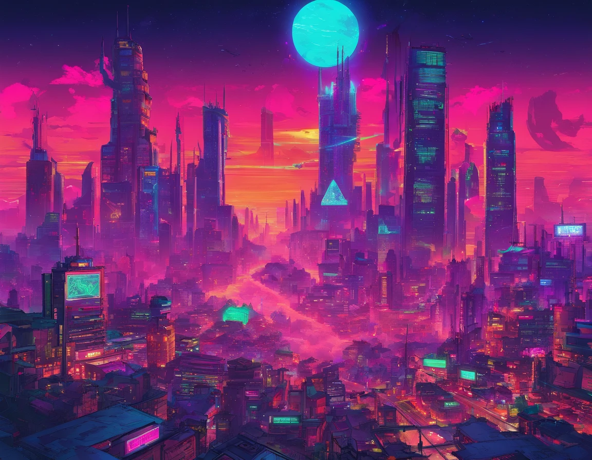 Massive cyberpunk cityscape, Towering spires and holographic billboards Chinese illuminate the night sky.zombie,themoon,high-class,extremely colorful