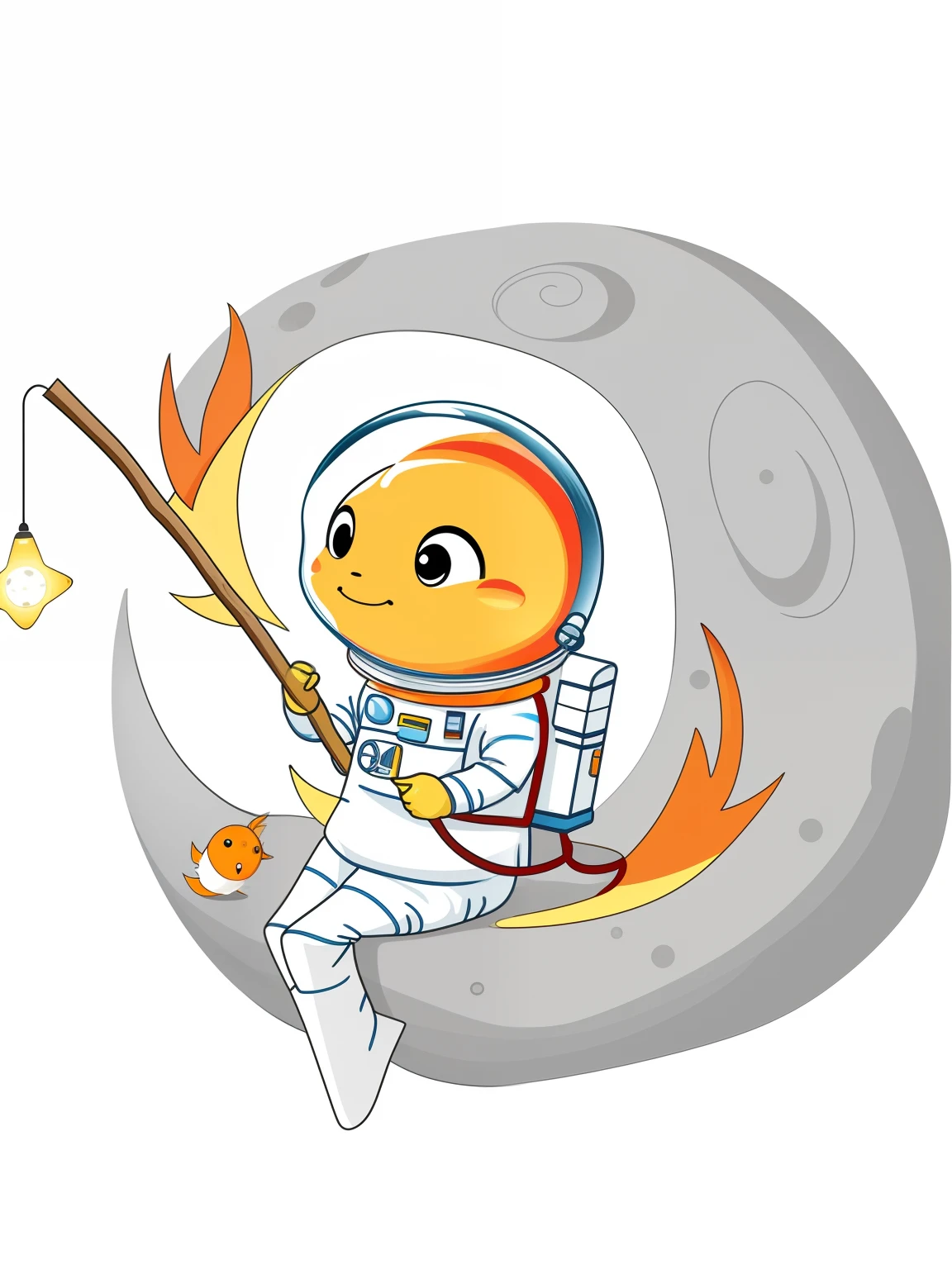 Fish astronaut sitting on moon cartoon illustration with stick, Fish in space, cute astronaut sticker art, Fish as astronaut, ,wearing spacesuit, Fish in space, mod, An astronaut, rockets, Inspired by Luma Rouge, astronaut on the moon, sitting on a moon, charmander, mascot illustrations, to the moon