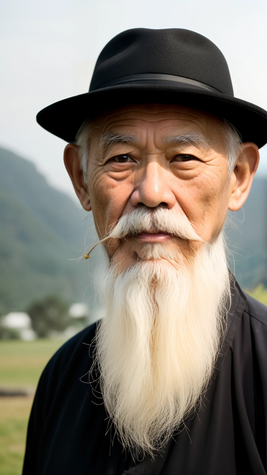 white mustache、Arads in black hats, Wise old man, asian man, An old man, portrait photo of an old man, old man portrait, old man, Portrait shooting, Taoist master, close up portrait shot, Taoist, close - up portrait shot, portrait of a old, Long white beard, 50mm portrait
