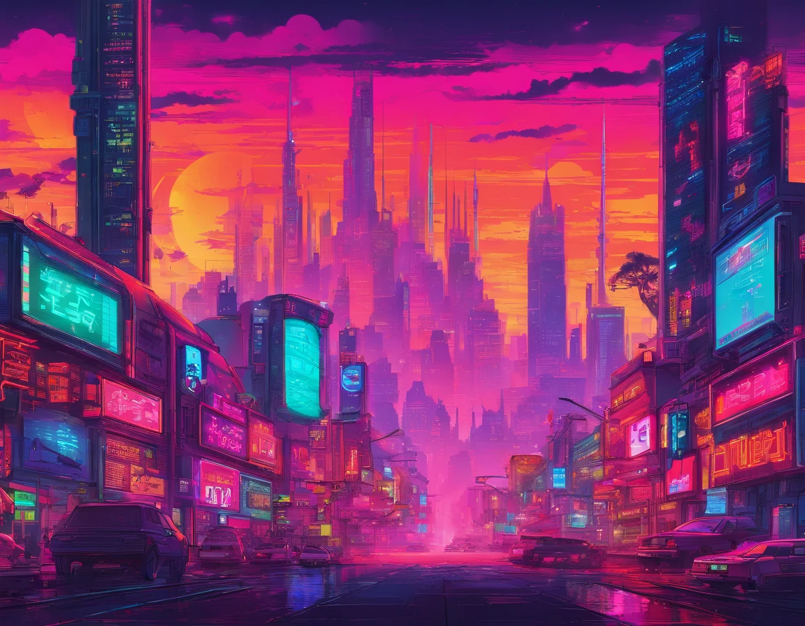 Massive cyberpunk cityscape, Towering spires and holographic billboards Chinese illuminate the night sky.Resident Evil,themoon,high-class,extremely colorful