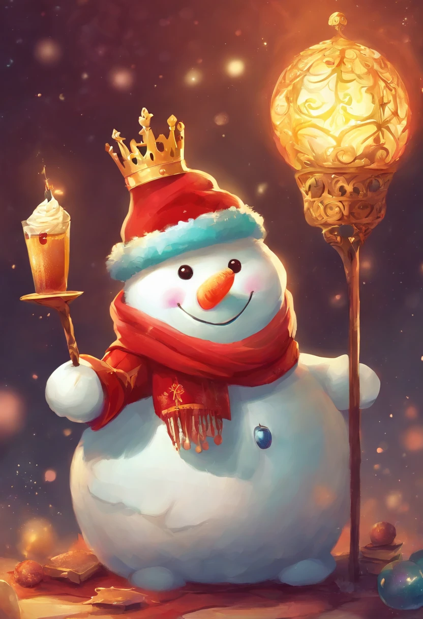 (The cute fat snowman wears a small golden crown on his head,Red cape). A large glass of beer,Top with cream and colored ice cream balls,Chocolate chips,High quality,Creative,Cool
