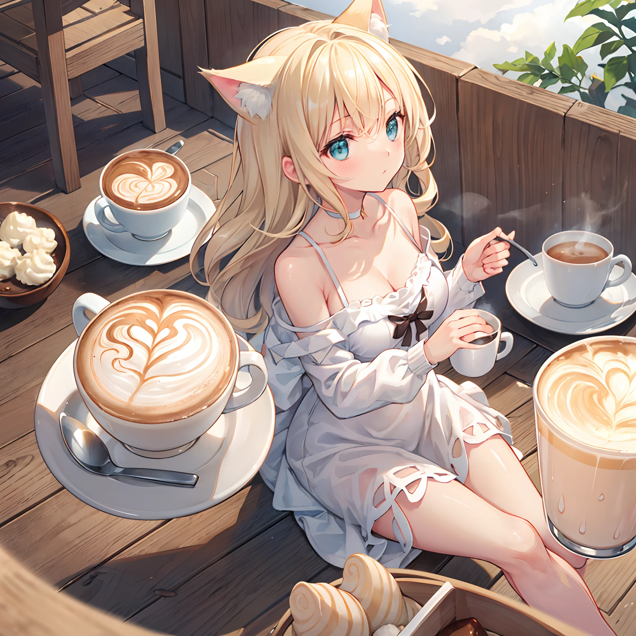 (Latte art with three-dimensional undulations):2, (The world inside the mag:1.4), Frothy milk Inside the mug, 3D, A cute cat with three-dimensional undulations is drawn, cute kawaii, Close-up of the mug, sepia, the froth of the fluffy milk, the meringue as fluffy as a cloud, (masterpiece), cinematic rendering, sharp focus, Photorealistic, realistic,