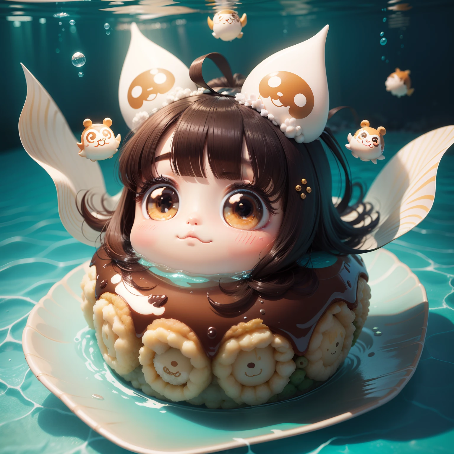 Cute character with underwater takoyaki motif