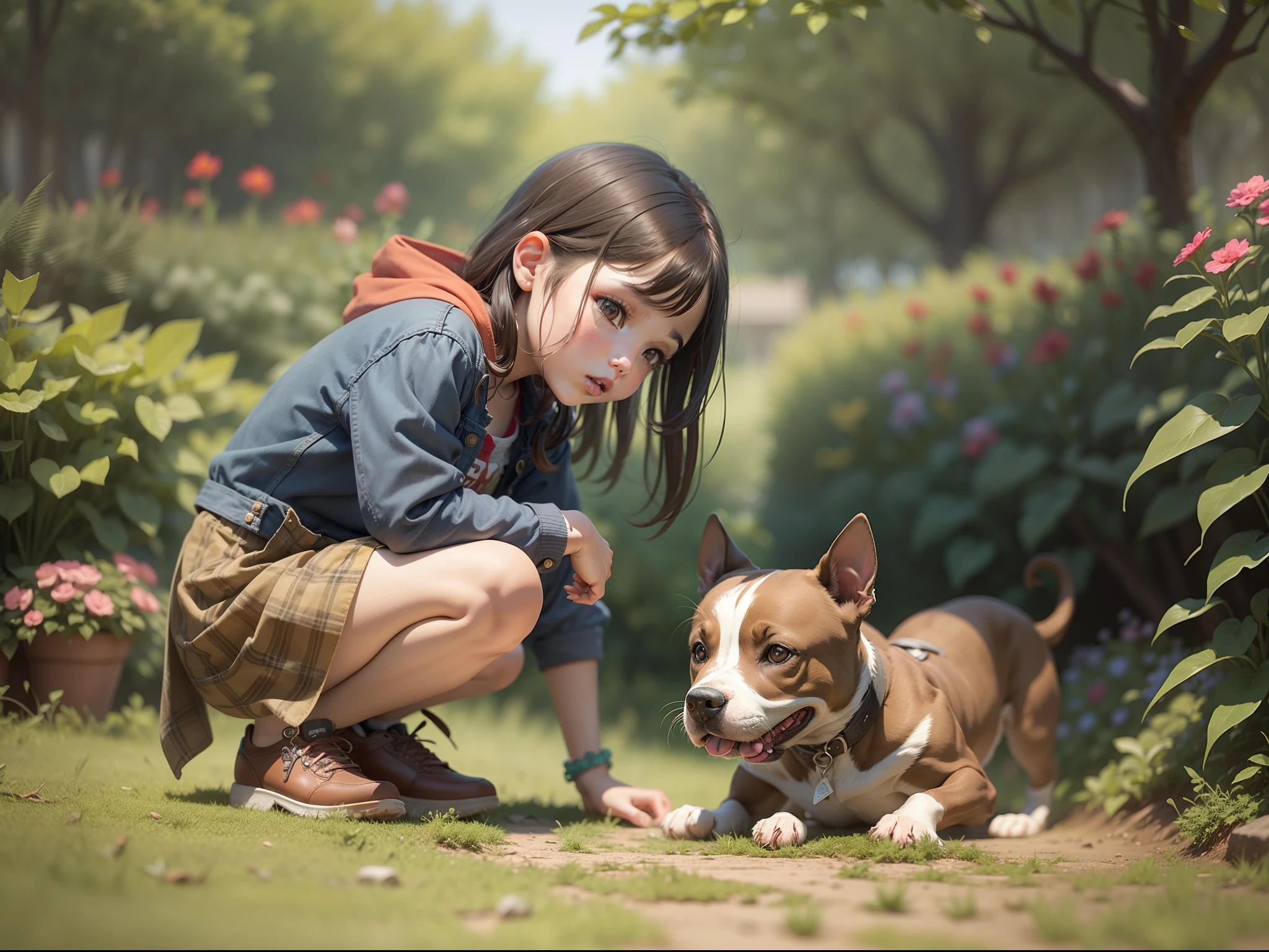 spring,In nature,1 little girl and
puppy,Play