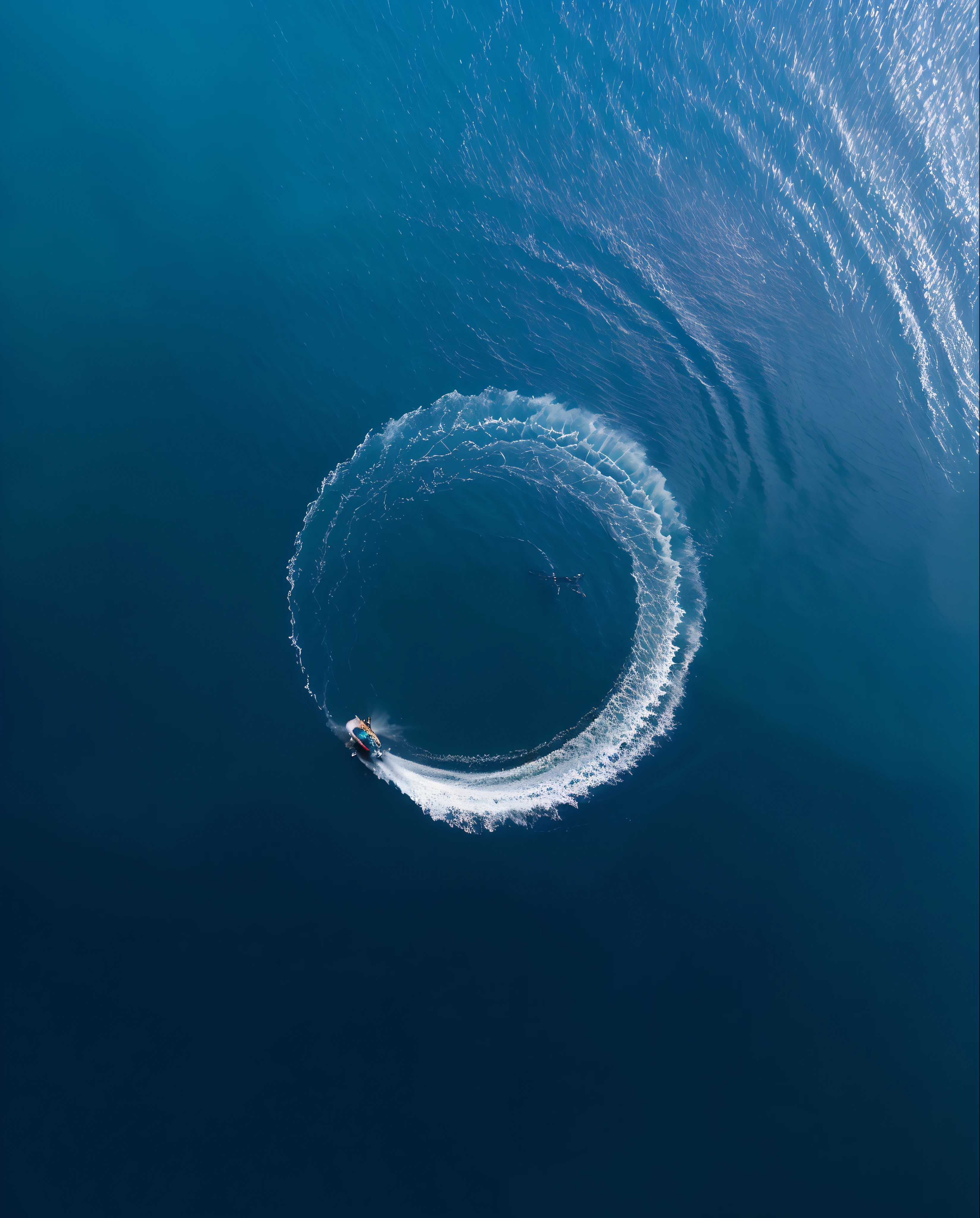 arafed jet skis in the middle of a large body of water, drone photography, photo of the middle of the ocean, drone photograpghy, middle of the ocean, water swirling, water powers water swirling, shot from a drone, water jets, drone photograph, swirling, drone shot, treading above calm water, drone footage