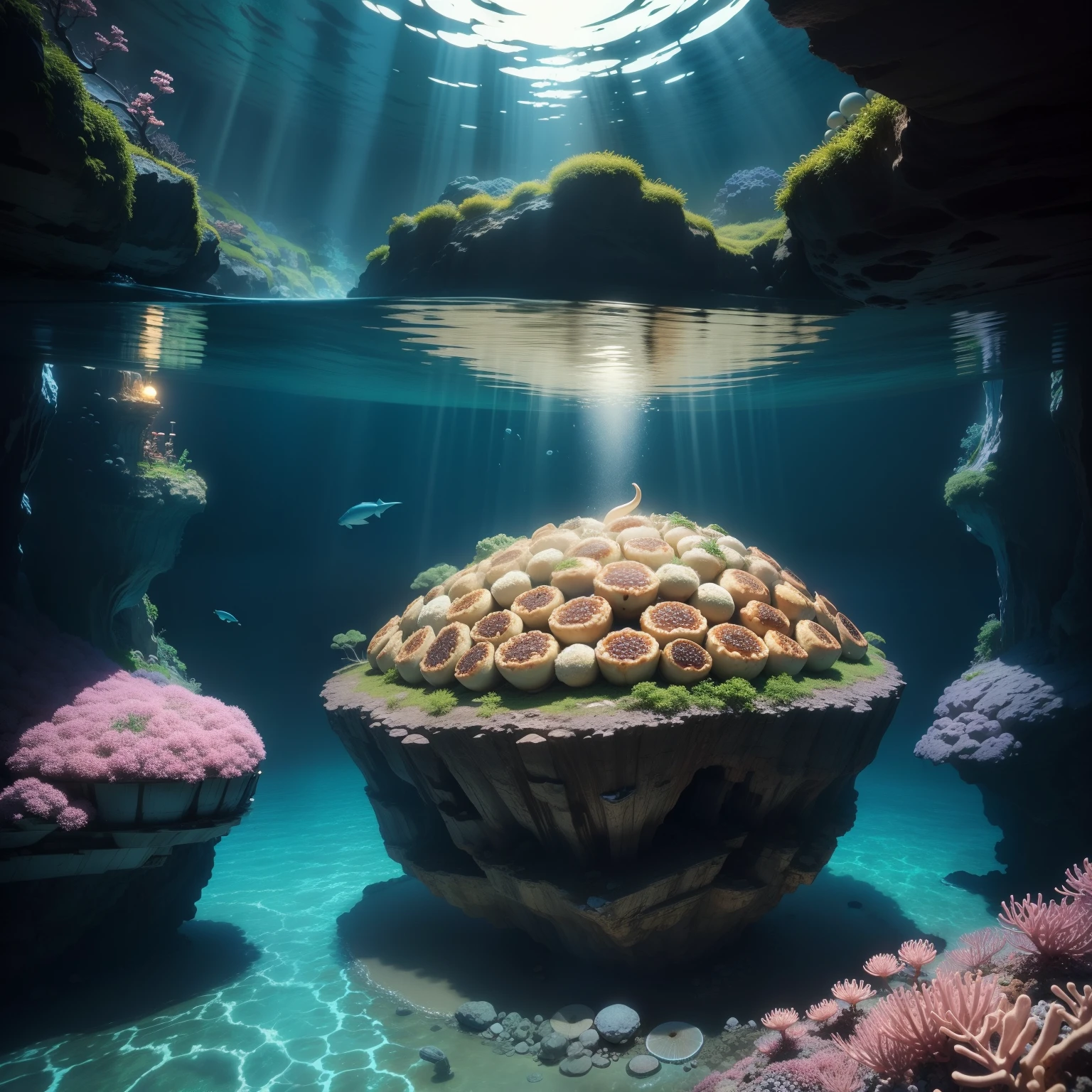 Takoyaki in water。Fantastic and mysterious undersea cave。
