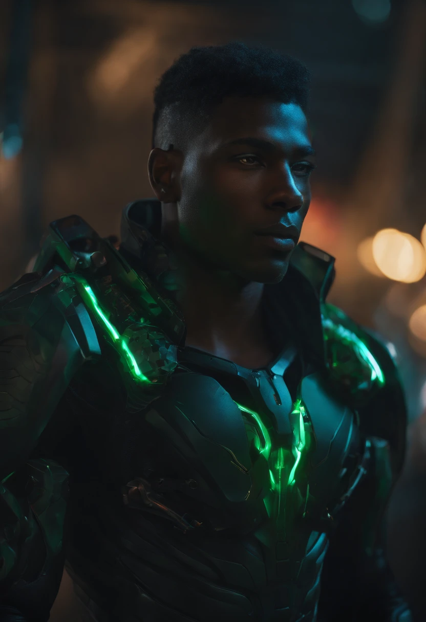 dark male cyborg , forestpunk