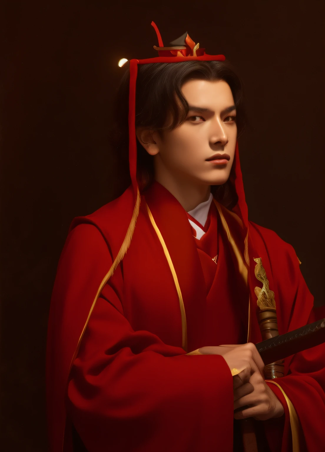 Man in red robes holding sword