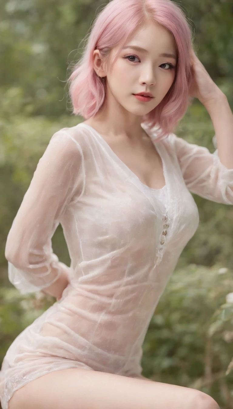  girl from China，Scrawny，A pink-haired，see-through transparent clothes，‎Classroom，((( The chest is huge)))，on the floor on all fours，extreme hight detail， Butt up，white short sleeve，Lingerie transparent，legs are open，Watching from behind