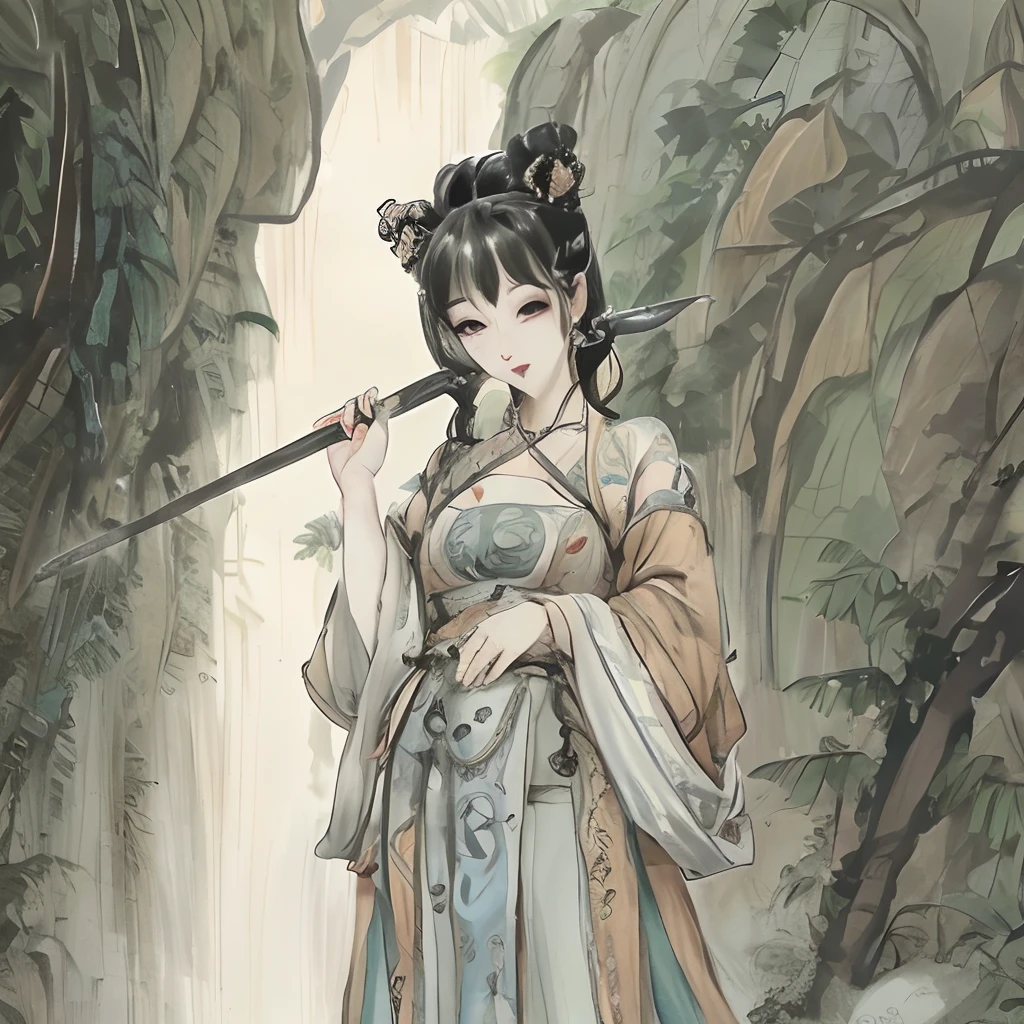 Zhao Benshan wore ancient costumes and played with big knives in the jungle