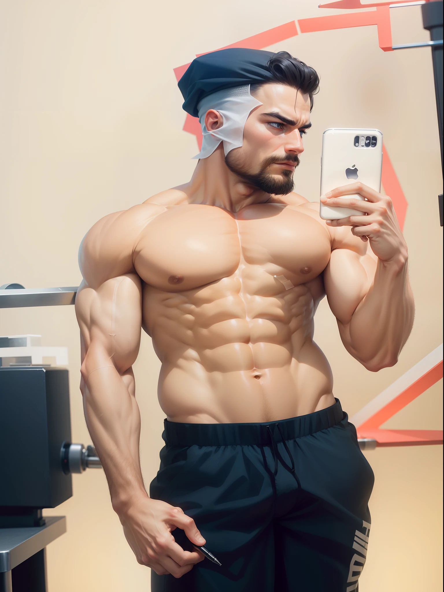 Clear the noise smooth this photo and generate a bodybuilder