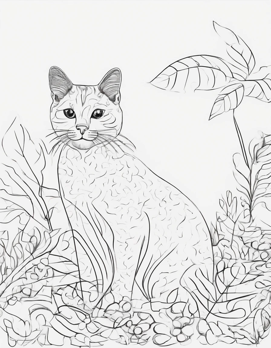 A vector of a cute cat in black and white coloring