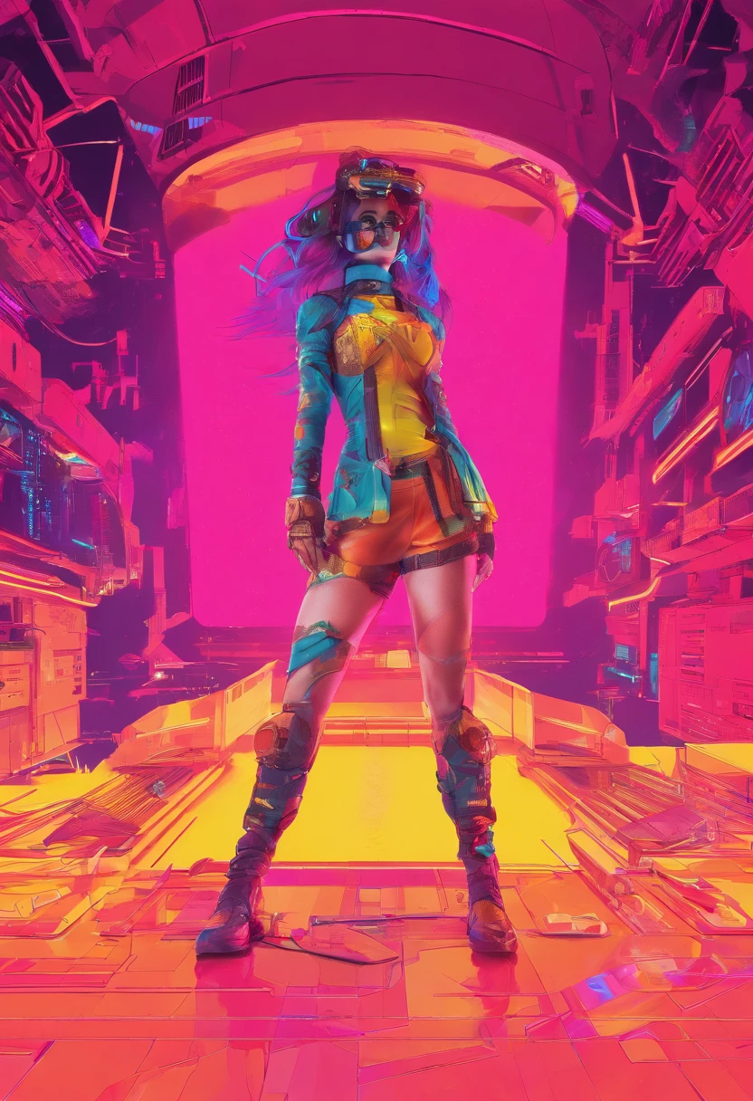 Beautiful cyberpunk girl, which carries a futuristic head-mounted display,  (fein detaillierte Haut), blasse Haut, (in tiefem Ausschnitt detailreich sexy futuristisches Cyberpunk schwarzes Crop Top und Unterhose aus Leiterplatten, Kybernetik, Japanese words with flare effect, Beautiful epic composition, futuristisch, Meisterwerk, sinnlich, Ansprechend, posing for a photo