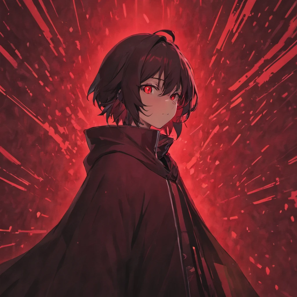 Concept art of a computer game character, blackandred, in two projections, An assassin man in a black hooded suit, evil look, ominous smile, glowing green background, Simple black lines, simplified