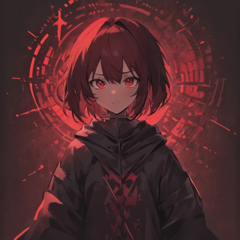 Concept art of a computer game character, blackandred, in two projections, An assassin man in a black hooded suit, evil look, ominous smile, glowing green background, Simple black lines, simplified