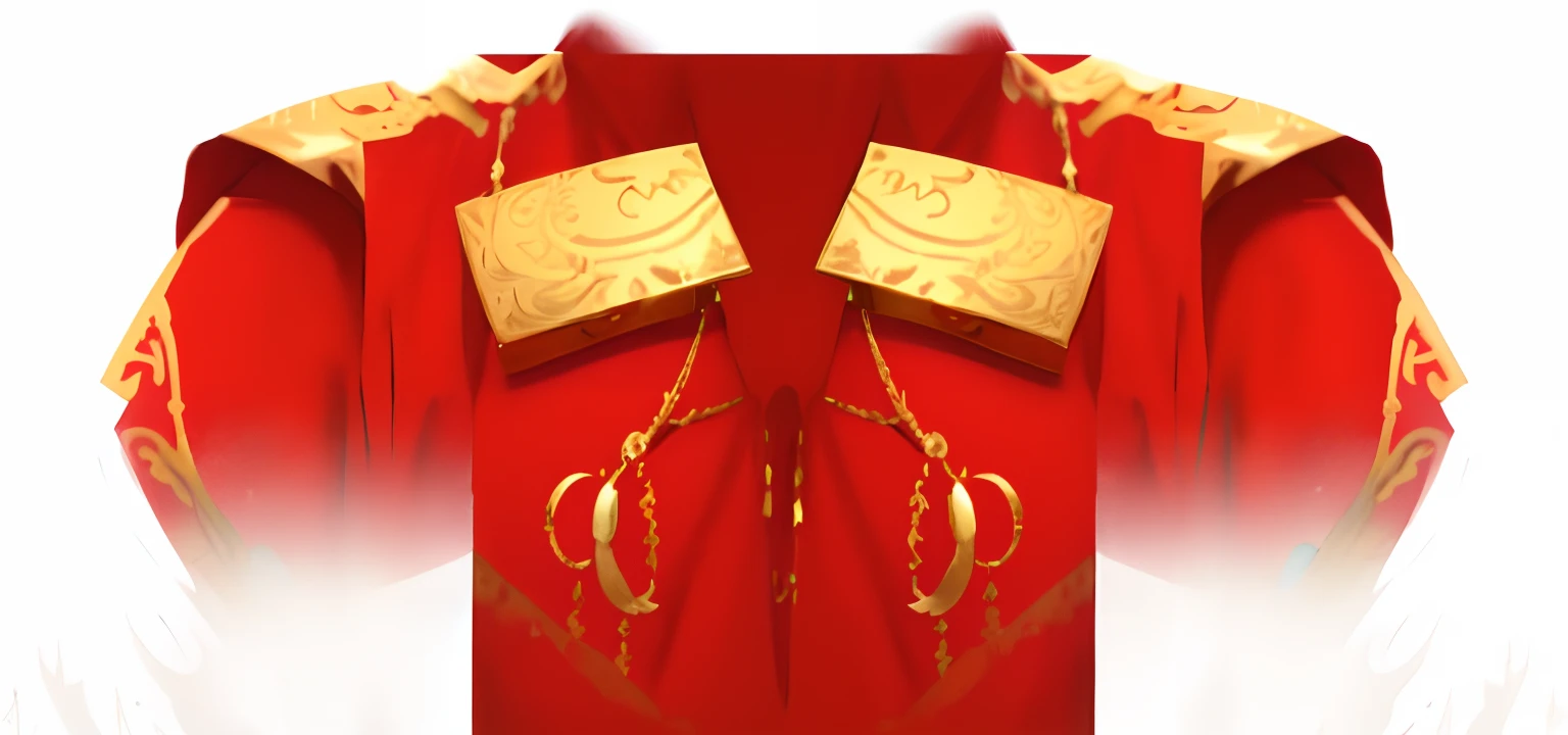 Close-up of the red robe，It has gold decorations on it, red and gold sumptuous garb, wearing gilded red royal robes, wearing gilded red robes, red and golden color details, robes with golden characters, gold adornments, wearing gilded ribes, Red and gold, Gold and red, red adornments, Bold crimson gorgeous robe，Detail fixes