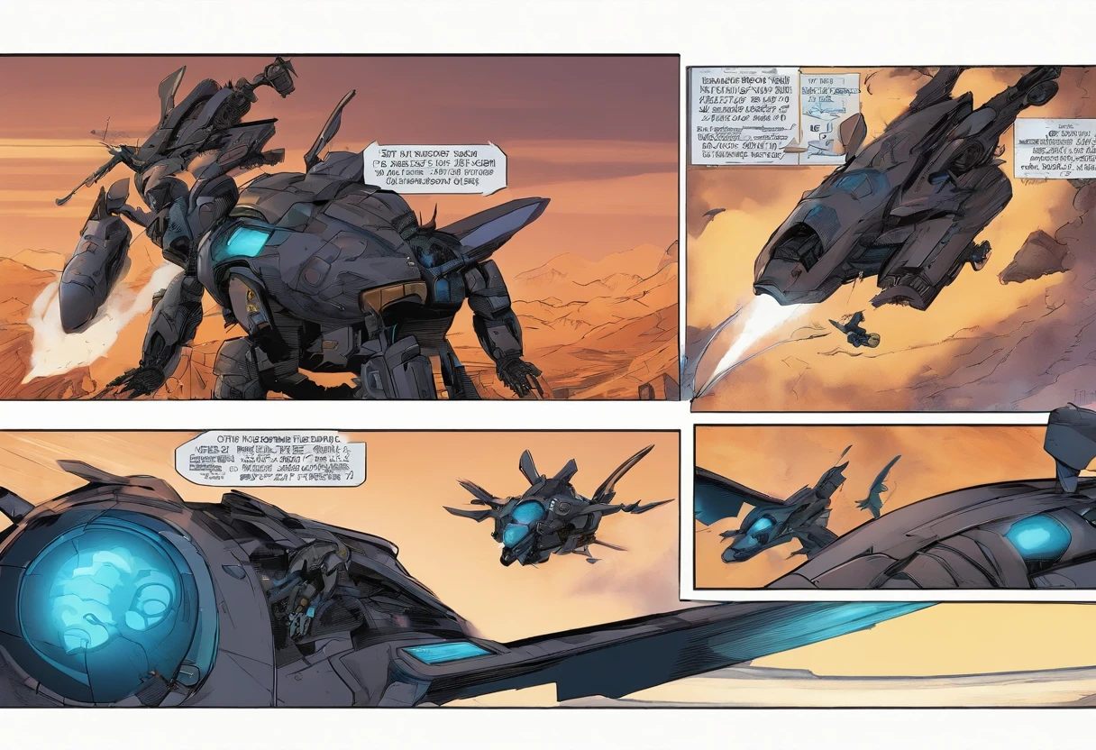 The first picture is night，Black female mech flying in the sky，It is covered in black armor，metalictexture，Sci-fi，The second image shows her with long black wings on her back，The jet engine under the wing spewed blue flames，The third picture shows the armor on the chest slowly opening，closeup cleavage，There are dense bombs inside