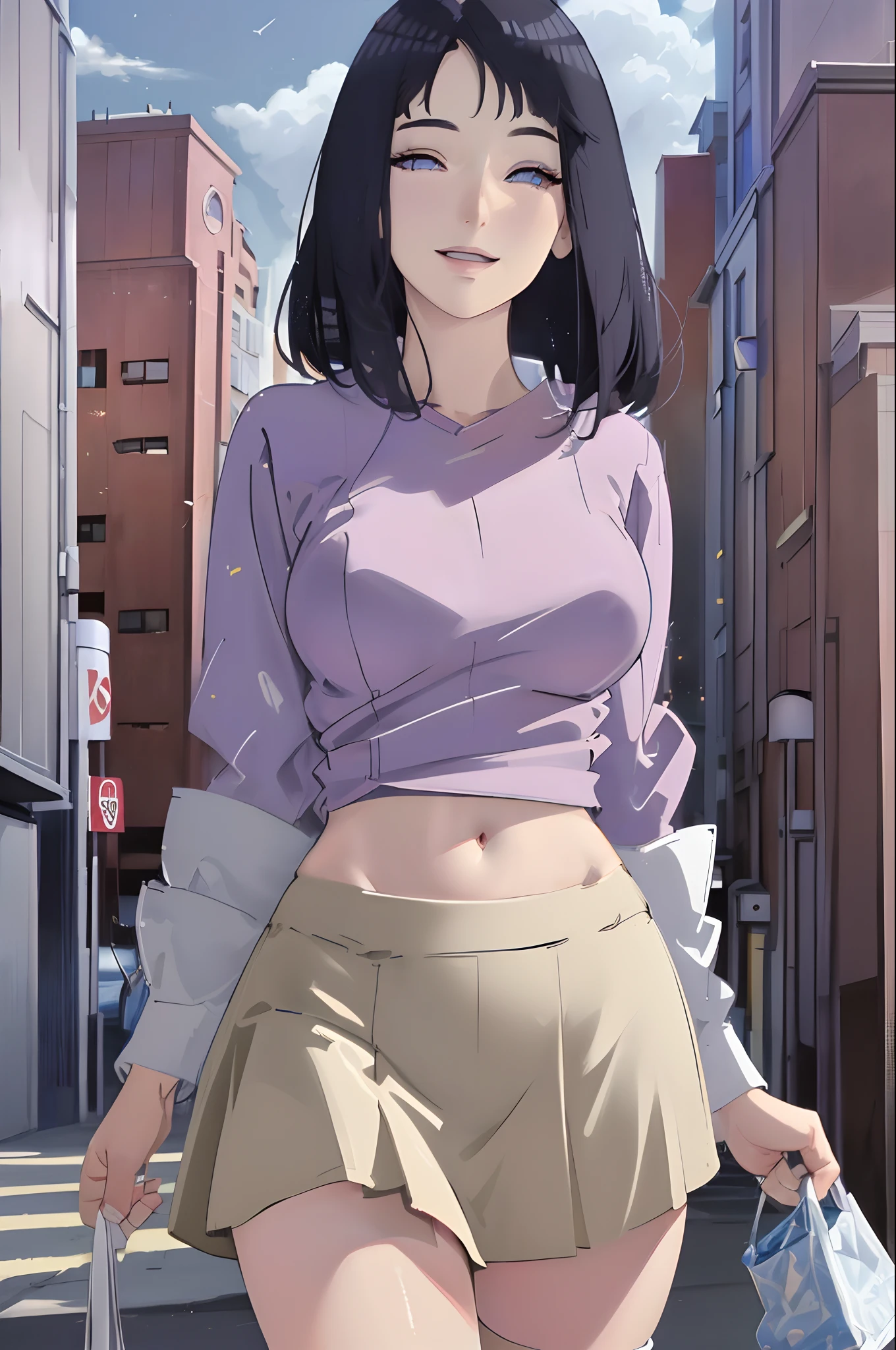official art, masterpiece, sharp focus, (beautiful gorgeous cute Korean woman:1.3), (beautiful cute korean:1.3), korean beauty, Delicate and beautiful hair and eyes and face, realistic, ultra detailed, beautiful girl, blue sky, glow white particle, (sidelighting:1.2), sun light, white cloud, detailed clouds, slender, Lovely very large breasts and very large hips, smile with teeth, ((smile with eyes, open both eyes)), scenery, long straight hair, sexy facial expression, building, (cityscape:1.7), dynamic hair, long straight hair, detailed platinum pink hair, glow blue eyes, (blue pleated shirts + white skirt), white long socks, pale skin, hair ornament, epic scenery,