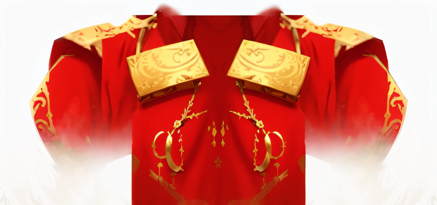 Close-up of the red robe，It has gold decorations on it, red and gold sumptuous garb, wearing gilded red royal robes, wearing gilded red robes, red and golden color details, robes with golden characters, gold adornments, wearing gilded ribes, Red and gold, Gold and red, red adornments, Bold crimson gorgeous robe，Detail fixes