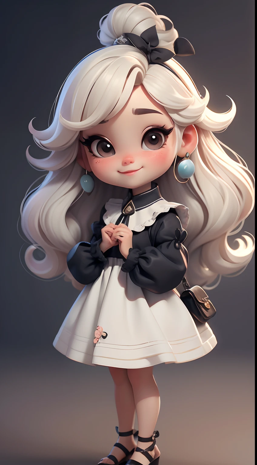 Create a series of black dolls afro chibi style cute baby with a cute reign theme, each with lots of detail and in an 8K resolution. All dolls should follow the same solid background pattern and be complete in the image, mostrando o (corpo inteiro, incluindo as pernas: 1.5)
Boneca Mini princesa: Chame-a de Marina. Ela deve ter cabelos longos. Seus olhos devem ser grandes e expressivos, with long eyelashes and rosy cheeks. Sorriso delicado e branco. Accessories in modern clothing. Marina deve estar vestida com um vestido detalhado. She must be without anything in her hands, deixando elas vazias. Certifique-se de adicionar detalhes nas roupas, como saias e brilho, sapatilha bonito
Certifique-se de adicionar sombras, texturas e detalhes nos cabelos, roupas, Princess utensils, to make them even more adorable and charming.