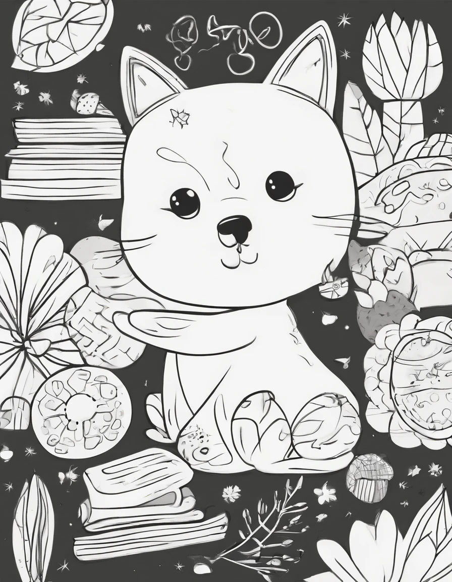 Hand drawn kawaii coloring book illustration
