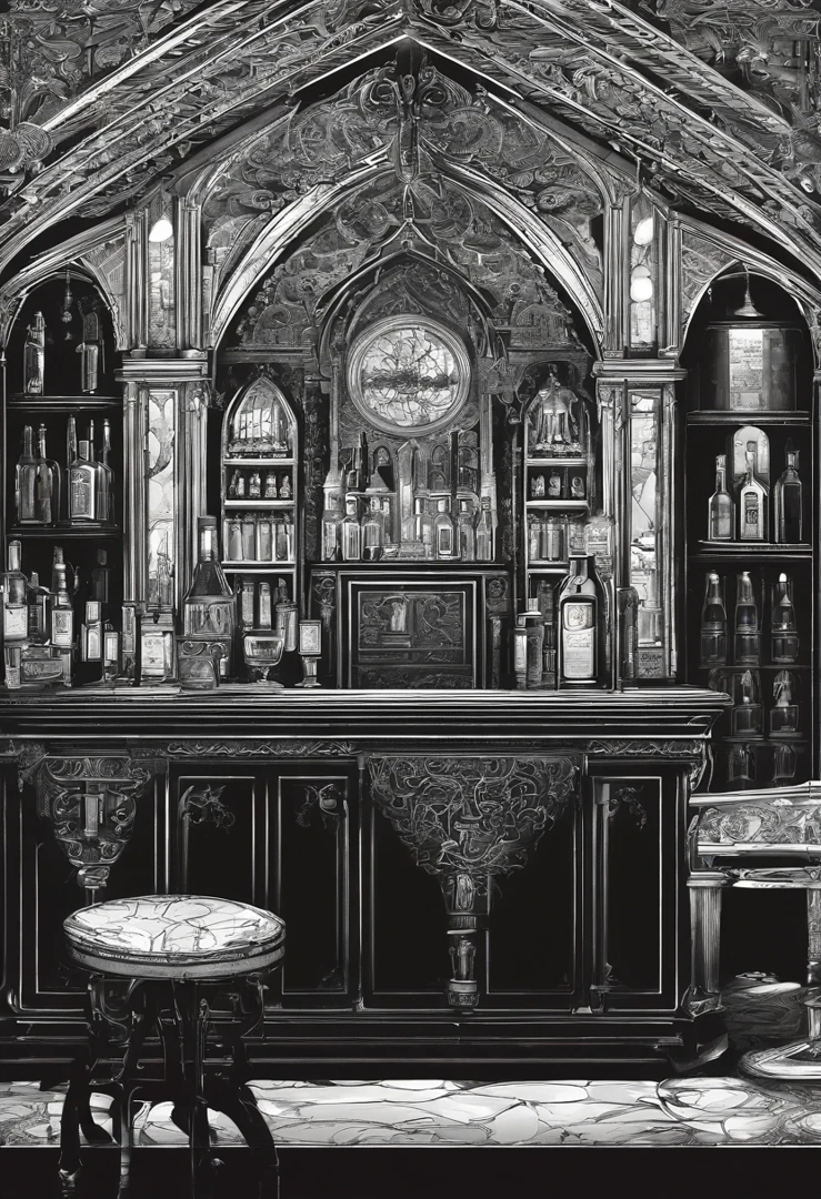 a dark room, Bar Counter, bottles, dim lights