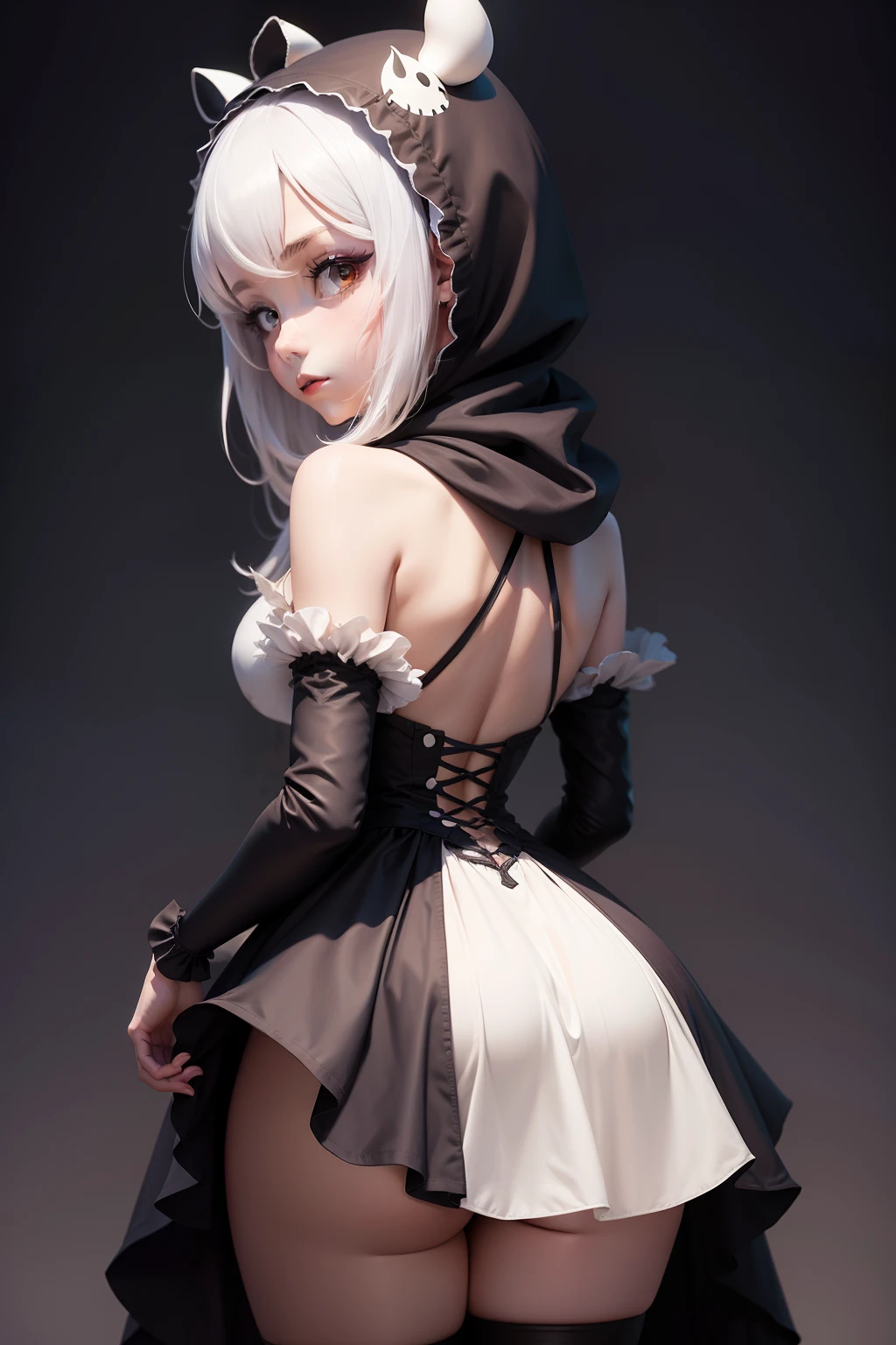 Anime girl with a hollow knight cosplay with an gotic backgorund
