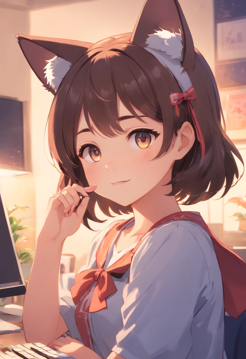 Little nice kids girl,Putting on cat ears,ta style