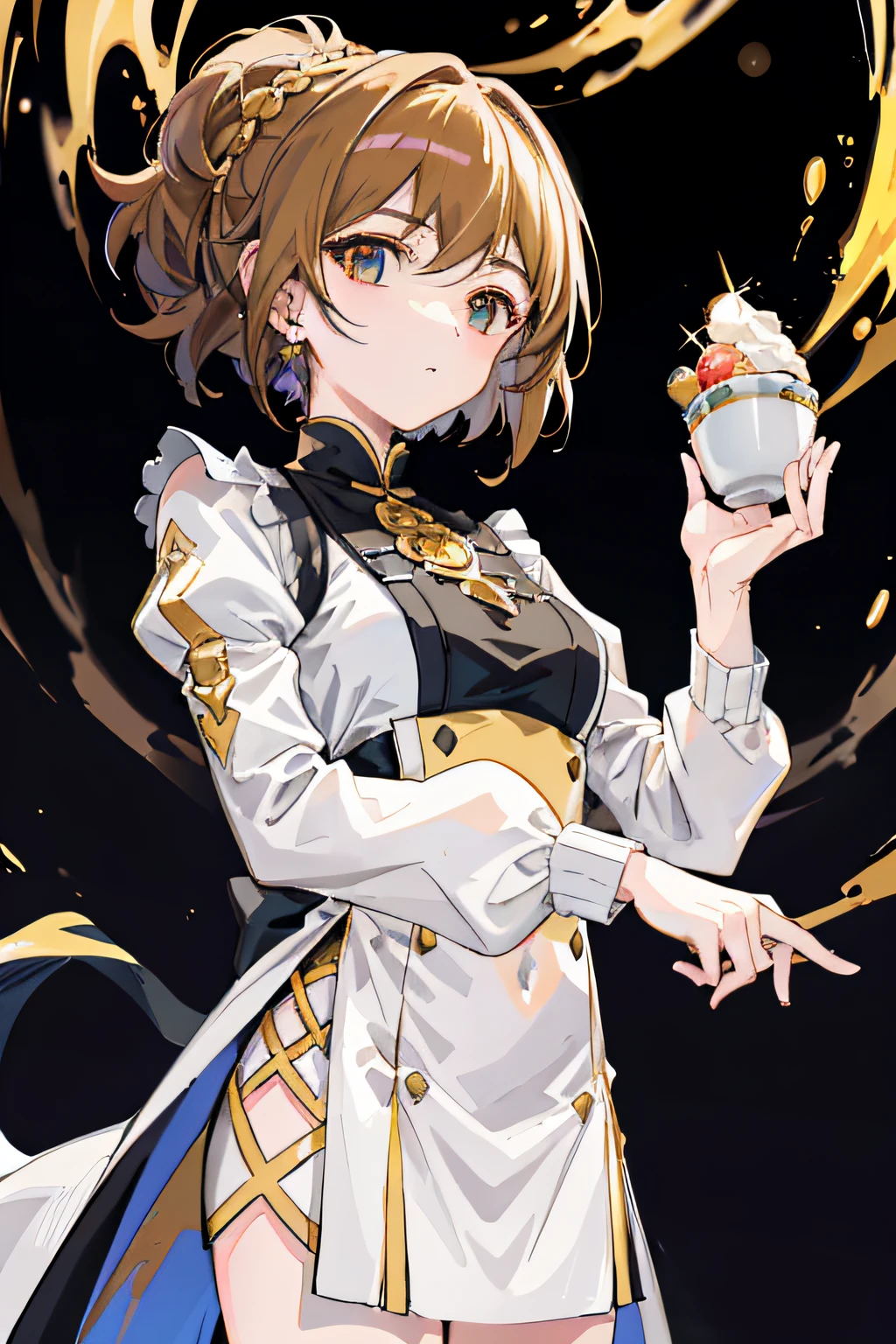 tmasterpiece, Best quality, Hilbert \(Pokemon\), "Please create a portrait of a woman,Her hairstyle is like cream food,The color is golden, bright and soft" "Combine creamy features on her outfits,por exemplo,A nice cream hairpin" "It is rendered in an egg-yellow hue in the painting,Create a visual feel of creamy food" "Add different dim sum elements,Make graphics more interesting and creative" "Securing the Female Statue Story Perfection,Full of charm,And highlight the creamy style characteristic"