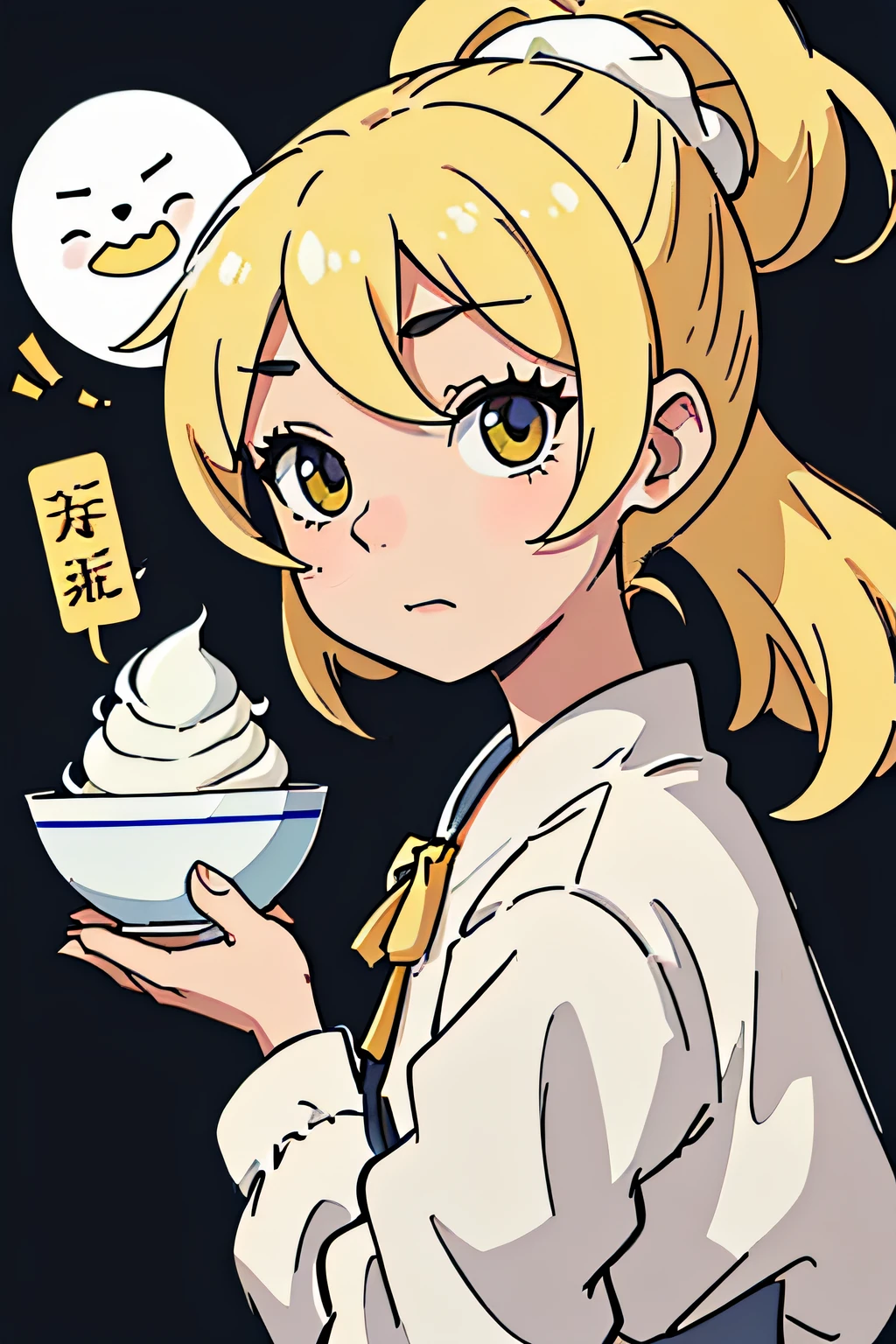 (best qualtiy:0.8),(best qualtiy:0.8),Perfect anime illustration,Close-up portrait of a beautiful woman,"Please create a portrait of a woman,Her hairstyle is like cream food,The color is golden, bright and soft"
"Combine creamy features on her outfits,por exemplo,A nice cream hairpin"
"It is rendered in an egg-yellow hue in the painting,Create a visual feel of creamy food"
"Add different dim sum elements,Make graphics more interesting and creative"
"Securing the Female Statue Story Perfection,Full of charm,And highlight the creamy style characteristic"