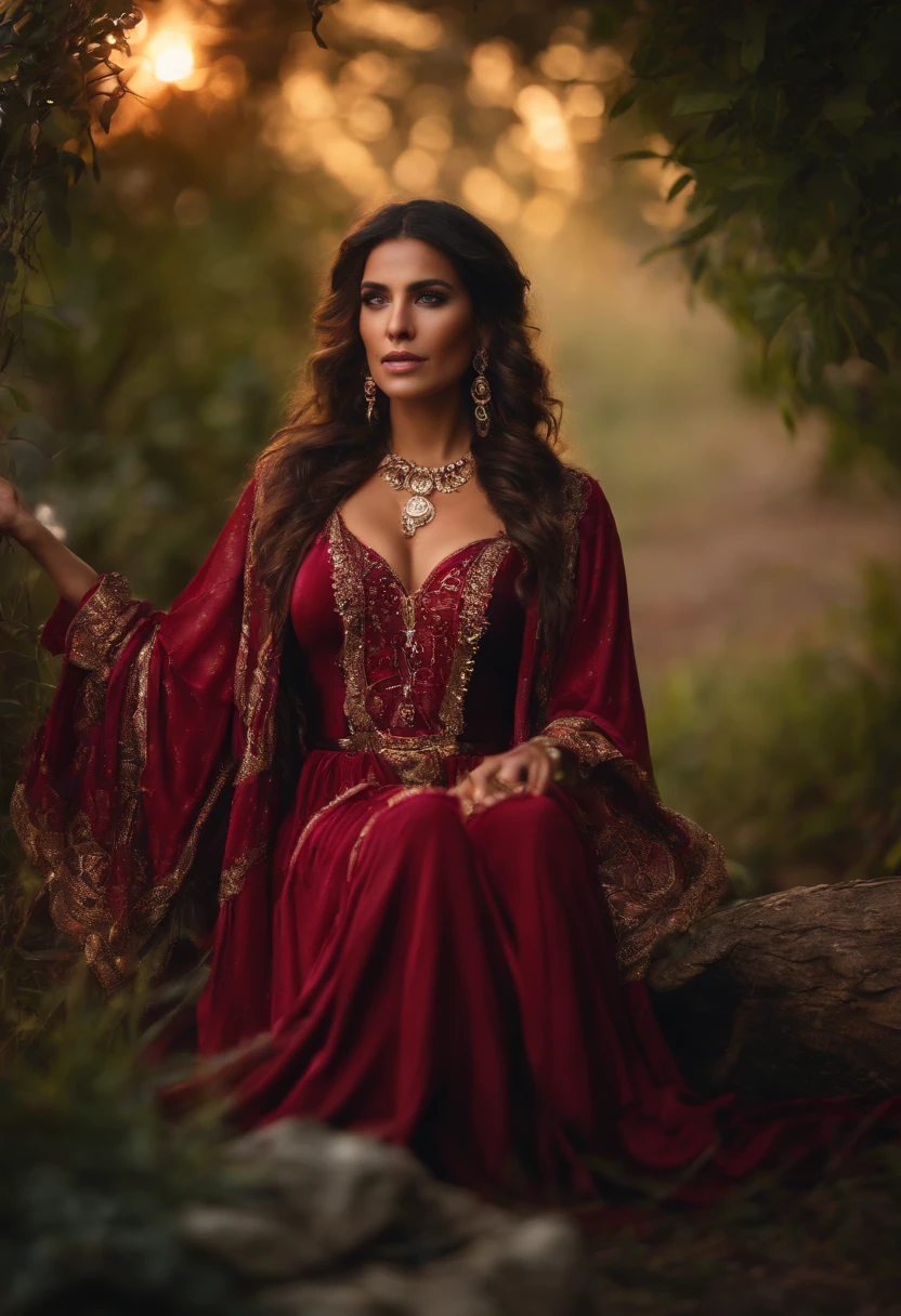 a gypsy Latina in typical mystical gypsy robes doing magic, rpg, fantasia, fantástio, 4k, UHD