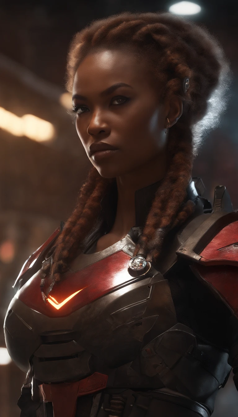 <lora:spartan halo:1>, (spartan,no helmet,gloves, power armor, science fiction, crotch plate, breastplate:1.3),<lora:add_detail:1>,<lora:more_details:1>,<lora:clothing details_v1.2_lbw:1.2>,ultra-detailed,best quality,masterpiece,highest detailed,16k,8k,ultra highres,absurdres,highres,HDR,intricate detail,high resolution,(extremely detailed face,extremely detailed eyes,extremely detailed body,extremely detailed breast,extremely detailed hair:1),Beautiful body,Beautiful Nose,perfect eyes,perfect face,expressive eyes,perfect balance,sharp focus,flawless,extreme detail description,delicate hair details,RAW,<lora:detail_slider_v4:2>,, black skin, african, woman, youthful adult, college age, 23 year old, masterpiece, best quality, standing, arms behind back, blush, sweat, heavy breathing, muscular, (armor, science fiction, soldier:1.1), heavy gold collar, large breasts, hips, afro hair, very long dark brown hair, brown eyes, natural eyebrows, Mosotho, (smile, grin, loving expression, looking at viewer, confident, smirk), ear piercing, nose piercing, healthy, (Mosotho:1),(earlobes are conventionally pierced:1),(simple studs in her nose:1),(dark brown nipples,puffy:1)
